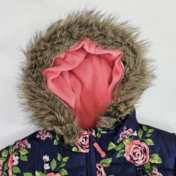 Carter's Blue And Pink Floral Puffer Jacket Girls Size Large 6X - Picture 8 of 13